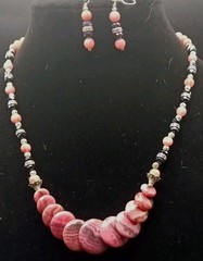 Delicate Handcrafted Necklace Stacked Rhodochrosite & Fire Polished Crystals 20″