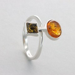 Oval and Square Multi-Color BALTIC AMBER Ring – 925 STERLING SILVER Poland #88e