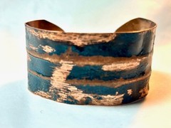 Handcrafted artisan copper cuff bracelet w/ striking blue-green verdigri 6.5 in.