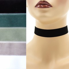 Black Gray + Velvet Choker 7/8 inch (22 – 23 mm) wide custom adjustable necklace
