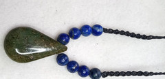 Serpentine Stone hand braided adjustable Necklace with Lapis Lazuli beads.