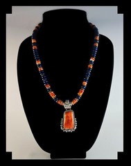 White Fox Creation: Lapis and Spiny Oyster Necklace with Navajo Made Pendant