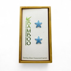 Blue Starfish Stud Earrings 925 Sterling Silver Cloisonne Enamel Sea Stars