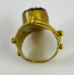 Artisan Brass Carnival Glass Druzy Bypass Ring Size 8.5