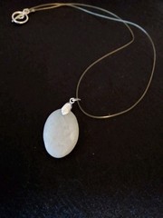 White Sea Glass w/ Silver Specks Stone on Clear Nylon Necklace w/ Silver Closure
