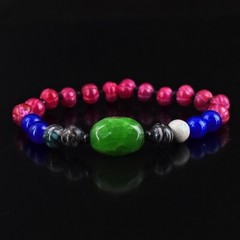 Pink Ruby Carved, Green Emerald & Mix Gem 95 Cts Stretchable Bracelet VK 52 E579