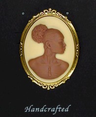 African American Woman Gold Brooch Pin Brown and Ivory African Jewelry Cameo Pin