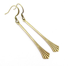 Art Deco Earrings Long Slender Antiqued Brass Romancecore Ren Fair Gift for Her