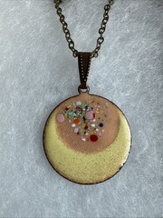 Artisan Abstract Enamel on Copper Disc Pendant Necklace Modernist