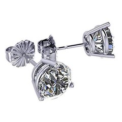3 Prong Zirconia Stud Earrings, Stainless Steel Posts & Silver, Hypoallergenic