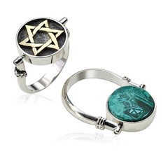 Sterling Silver Gold Blue Green Eilat Stone Star Of David Kinetic Rotating Ring