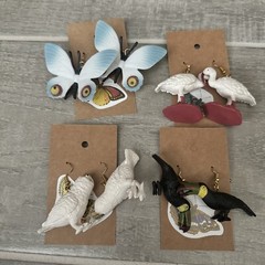 Lot Of 4 Handmade Statement Earrings Birds Butterflies NWT Gifts Unique Fun
