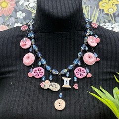 Adorned Crown Jewelry assemblage vintage button crystal Cinderella necklace
