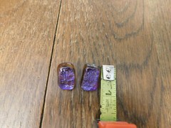 DICHROIC Glass EARRINGS purple red Surgical Steel Retangle 1″ L Pretty & Shiny!