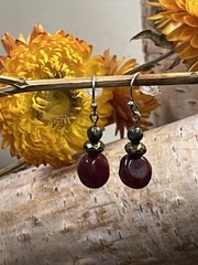 Red Cherry Quartz Earrings with Antique Bronze, Pewter & Stainless Steel Hooks