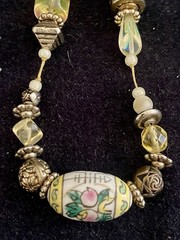 Vintage Lampwork Art Glass Necklace Wedding Cake Single Strand Long 36” Artisan