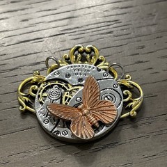 Steampunk Elgin Watch Movement Pendant Butterfly Handmade Gold, Silver, Copper