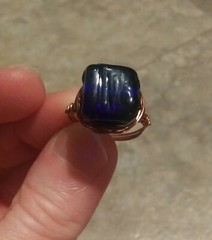 Handmade Copper Wire Dark Blue Glass Stone Ring