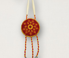 Handmade Beaded Medallion Necklace Red Yellow Bone Beads Cowrie Shells