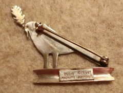 Peace Bird with Branch Pin; Sterling Silver; Made in USA by Peggy Johnson, 2009