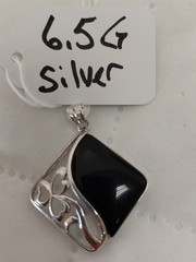 BLACK ONYX Pendant – 925 STERLING SILVER Genuine 6.5g