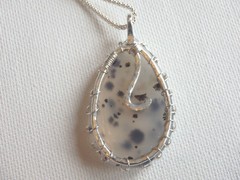 Handmade Viking Knit Weave Montana Moss Agate Sterling Silver Pendant 18″ chain