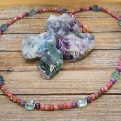 Thulite, Green Fluorite and Copper Beaded Necklace