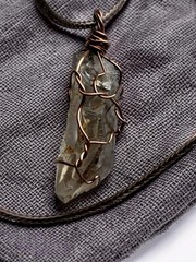 Smoky Quartz Motion Crystal Wire Wrapped Pendant Necklace Handmade Copper Wrap