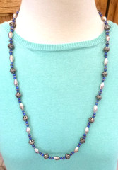 Artisan 30″ Necklace Alternating Lapis Lasuli & Silver Beads Hook Clasp