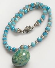 Artisan Handcrafted Art Deco Lampwork Glass Jewelry #9 Necklace blue geometric