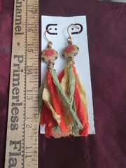 Handmade Golem Studio Sun Design Beads Earrings On Brass With Sari Silk Tassels
