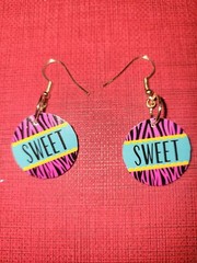 Handmade Upcycled Plastic Dangle Earrings – Black & Pink Zebra Print with Sweet