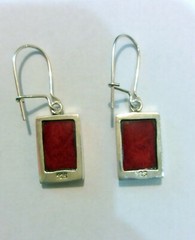 Modern Silver Jewelry Earrings, Red Square Handmade Coral