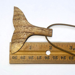 Wood Whale Tail Pendant Necklace Hand Carved 24″ Leather Cord Strength Power