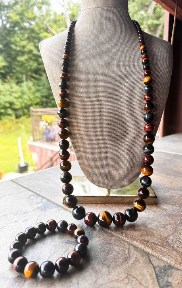 Jay King DTR 925 Sterling Silver Tigers Eye Beaded Necklace & Bracelet Set