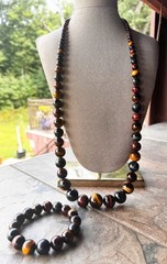 Jay King DTR 925 Sterling Silver Tigers Eye Beaded Necklace & Bracelet Set