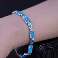 7”, vintage southwestern sterling silver 925 handmade tennis bracelet with opal
