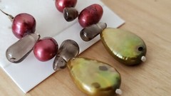 Genuine PEARL& STONE Earrings, 1.75″ long, 925 Sterling SILVER, Hand Made in USA