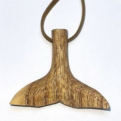 Wood Whale Tail Pendant Necklace Hand Carved 24″ Leather Cord Strength Power