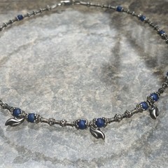 Lapis Lazuli Sterling Silver Beaded Necklace Choker Tribal Fringe Artisan 90s