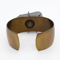 Vintage Jan Michaels San Francisco Green Blue Druzy Bronze Quartz Cuff Bracelet