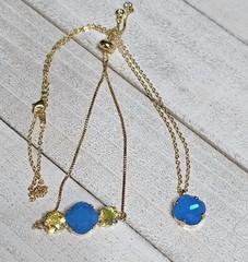 NJS14 Blue Opal Citrus Necklace Pendant 12mm Cushion Adjustable Bracelet Set