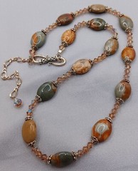Artisan Gemstone Necklace Sterling Silver Earth Tone Stones Bicone Glass Spacers