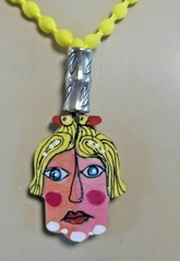 Handmade Necklace With Hand Painted Wood Chamsa Natural Artistic Eco Beauty Gift