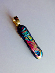 COLORFUL FUSED DICHROIC GLASS PENDANT 1.25 x .25 in PINK BLUE GREEN PURPLE GOLD