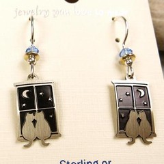 Sienna Sky Earrings Sterling Silver Hook Hand Painted Kitty Pals in Window 906