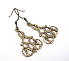 Art Deco Earrings Dainty Antiqued Brass Vintage Style Celtic Knot