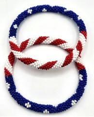 Set of 2 Red, White, and Blue USA Flag Patriotic Colors Crochet Glass Bracelets