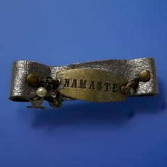 Lenny and Eva Leather Bracelet Metal Plaque Namaste Adjustable