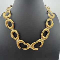 Vtg IXELHandcrafted Mexican Brass Crescent Moon Necklace Brutalist Modernist 80